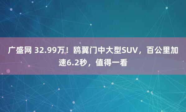 广盛网 32.99万！鸥翼门中大型SUV，百公里加速6.2秒，值得一看