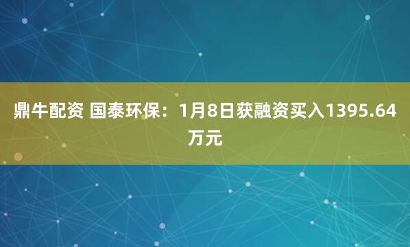 鼎牛配资 国泰环保：1月8日获融资买入1395.64万元